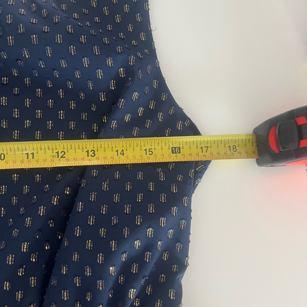 J.CREW Women Navy Metallic Gold Dot Dress Sleeveless Navy Size 8 Zipper Flare - Picture 6 of 8